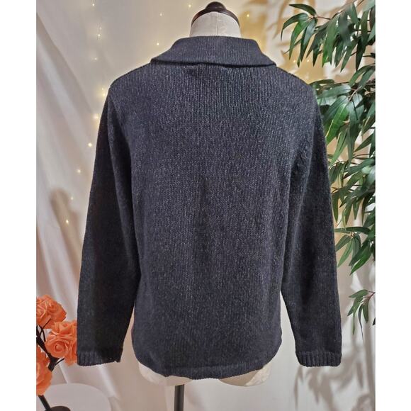 Vtg Mandal Bay Fall Crochet Leaf Acorn Zip Sweater Womens Size M Blue Granny - Picture 6 of 9